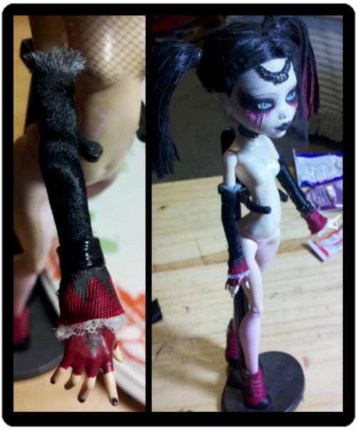 justlaughwithme4ever:  Custom Monster High doll, Harley Revenge. I just need to finish sewing the little clothing, her accessories I have planned out, and a base for her. I will be so happy when she is finally done. :3 With school taking up most of my