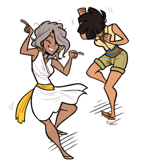 Two humanized cat goddesses dancing! (Sekhmet opted out)