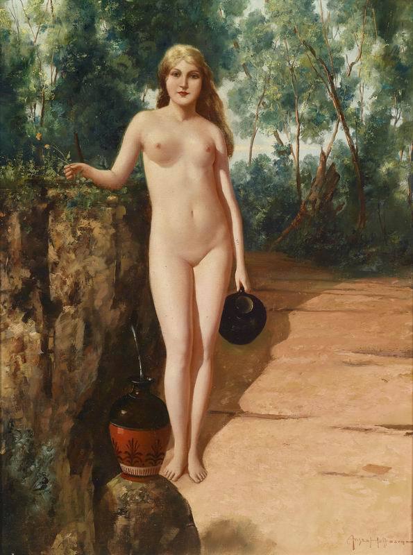 artbeautypaintings:Nude beauty fetching water - Eduard Ansen-Hofmann
