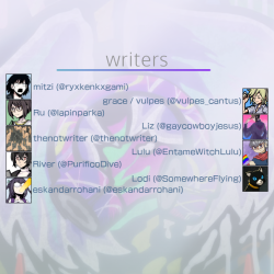 joshnekuzine:hey everyone! here is a list of our lovely and talented contributors who are going to bring this project to life. the handles provided are where you can find everyone on twitter, so feel free to go take a look at some of the amazing skill