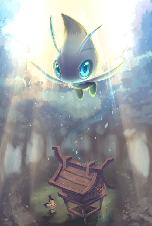 bulbagarden:  Shrine of Ilex forest - Celebi - by ~EvilQueenie 