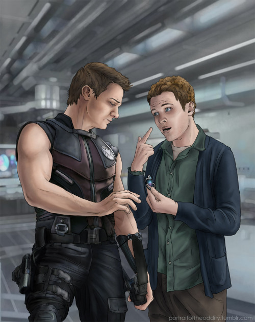 portraitoftheoddity: Commission for 10-k-p, who requested Agent Leo Fitz presenting Clint Barton wit