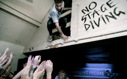 laysilentplaydead:  &ldquo;NO STAGE DIVING&rdquo; *dives from ceiling* fuck da system  