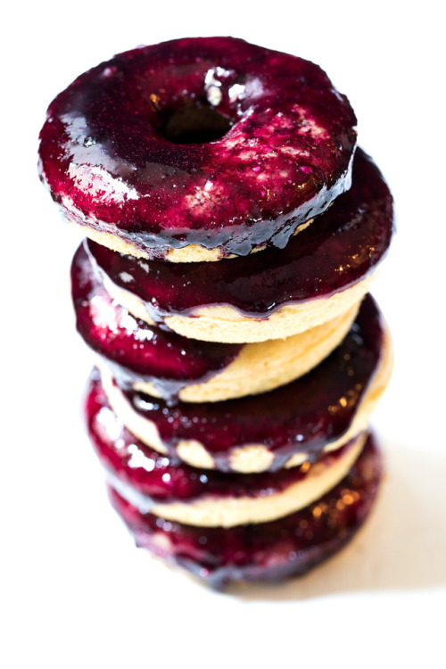 foodfuck:baked almond blueberry glazed donuts