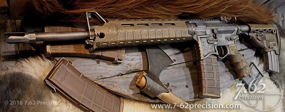 epitoma-rei-militaris:  Round 2 of the Viking themed AR-15 in .50 Beowulf  By 7.62