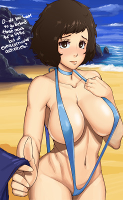 standby-art:  Curvy Kawakami in a slingkini for /e/. Can’t get enough of that fluffy hair!