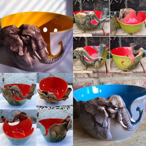 earthwoolfire: A selection of Elephant yarn bowls from 2014. Made to order at earthwoolfire.etsy.com