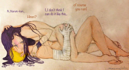 onemerryjester:  “Hinata On Top”(Because I find it adorable if Naruto encourages her to take the lead ^^ ) Okay kids, here is my first attempt at some Naruhina smut. More fluffy smut. Have some hair porn too.   Read from LEFT to RIGHT. This took