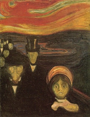 criwes:  Anxiety series by Edvard Munch  The Scream (1893)Despair (1893-4)Anxiety (1894) 