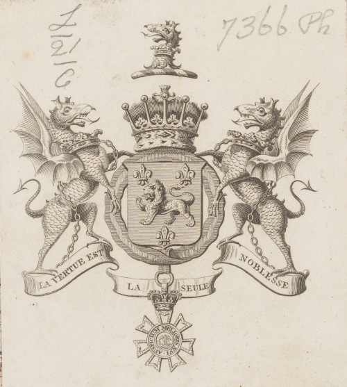 Bookplate of Frederick North, 5th Earl of Guilford. MS Ital 53Houghton Library, Harvard University