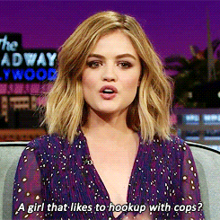 sweetlittlehale:  James Corden quizzes Lucy Hale on police slang at ‘The Late Late Show’