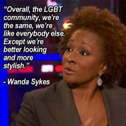 lgbt-equality-for-everyone:  Overall, the LGBT community, we’re all the same, we’re like everybody else. Except we’re better looking and more stylish. -Wanda Sykes