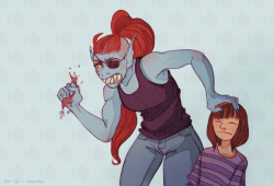 ladyrinlyn:  I think my favorite part in all of undertale is when you get to hang out with Undyne.   they are the best besties X3