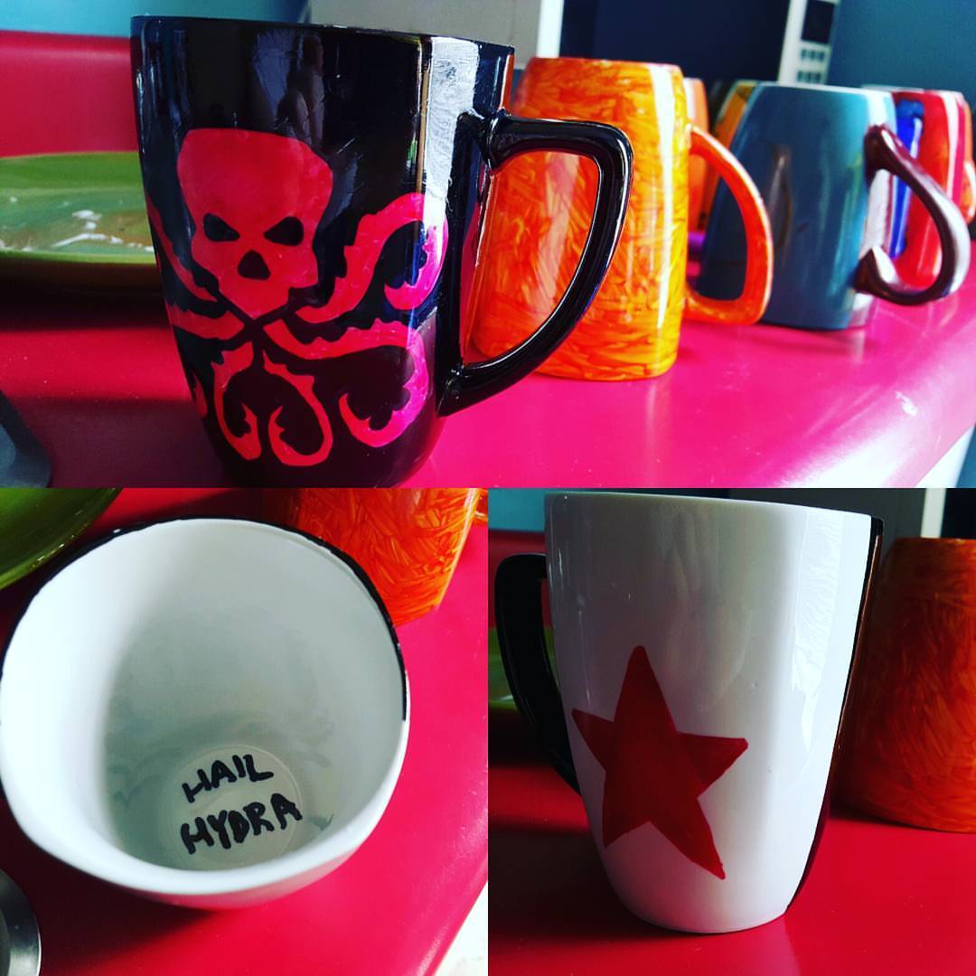 Made mugs at work today. *whispers* Hail Hydra ……. #craft #captainamericawintersoldier #captainamerica #avengers #hydra #hailhydra #captainamericathewintersoldier #captainamericacivilwar #chrisevans #sebastianstanfan #SebastianStan @imsebastianstan...