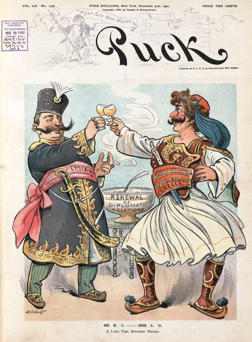 adokal:“A Long Time Between Drinks”, humoristic cartoon from Puck on the establishment of diplomatic