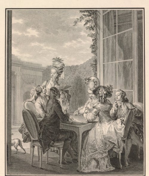 &ldquo;La partie de wisch&rdquo; aristocrats playing whist at a table,1783 print made after Jean-Mic