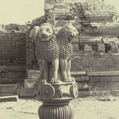 The Lion Capital of Ashoka . ⚫It is a sculpture of four Asiatic lions standing back to back, on an e