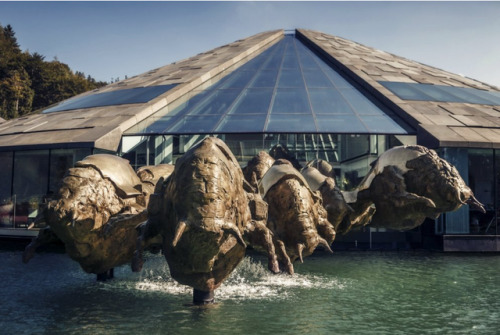 Red Bull headquarters in Fuschl am See, Austria. artistic design by Austrian sculptor Jos Pirkner