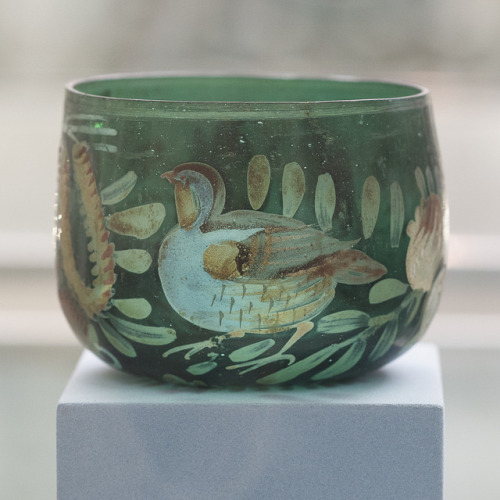 Roman glass cup with partridges. No provenance listed, presumably Piemonte region. Dated ca. 25-50 C