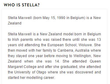 Stella Maxwell,  wow! What a gorgeous model.  25yrs old, of Irish decent, born in Belgium, grew up in New Zealand, Australia and now in New York and Los Angeles… pretty much been there, seem that, some it all… Lots of people say she’s only got one