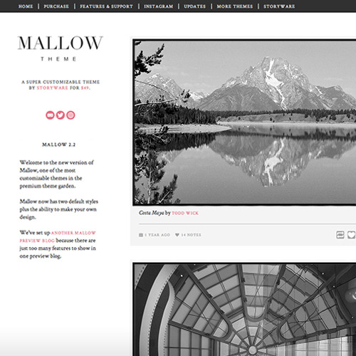 themes: Mallow This is a theme for all types of bloggers.  It’s a two-column traditional masterpiece