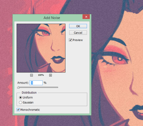 no need for a texture! I achieve the grain effect by simply using the noise and sharpen filters in Photoshop. It takes like 2 seconds~ I typically do this with all my art now as a final touch 