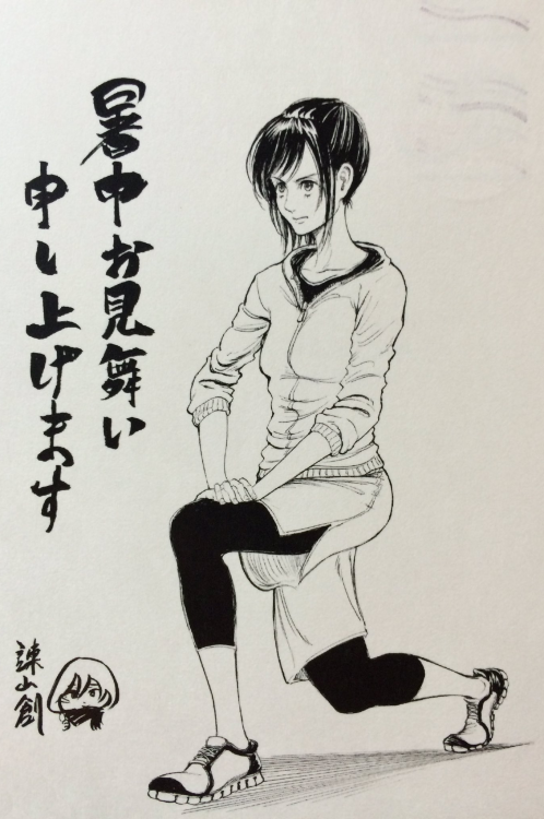 SNK Summer Greeting Cards by Hajime IsayamaMikasa 2013Annie 2015Sasha 2016Each year, Weekly Sho