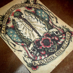 canvaspaintings:  Army Pride  “A Coward Dies a Thousand Deaths” Traditional Military Soldier Tattoo Art Print 5x7 2pac By Agorables Lord of the Undead by agorables (7.45 USD) http://ift.tt/1mvMf77