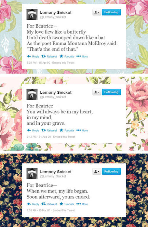 midwestinthesouthwest:  Epigraphs from Lemony Snicket’s A Series of Unfortunate Events as tweets 