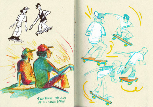 heres 2 old skateboardy sketchbook pages! viewz from the skatepark! ‍♂️