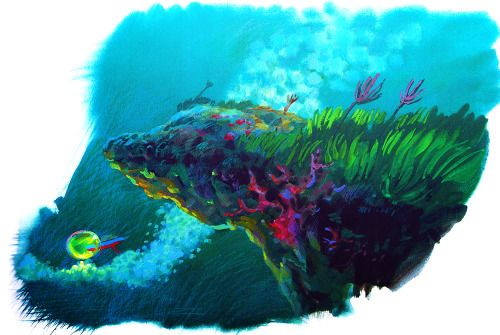  Concept Sketches for Ponyo: A view beneath the waves. Click for detail. 