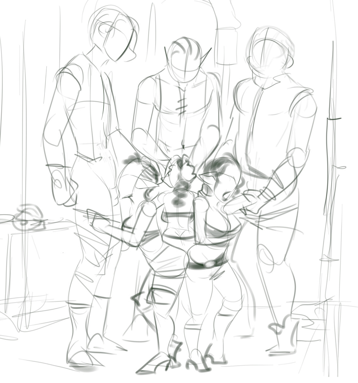 Started working on that goblin pic today. 3 working goblin gals making some money. 