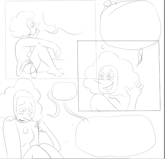 I’ve been toying with the idea of a several-page comic, hopefully including some lewds. Here’s a doodle of one page’s layout:Thing is, comics are a pretty big undertaking, so I might break it up into something that’s part-comic, part-fanfic.What