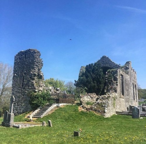 irisharchaeology:The sunlit ruins of Oughaval church, Co Laois today. Saint Colman mac Ua Laoighse f