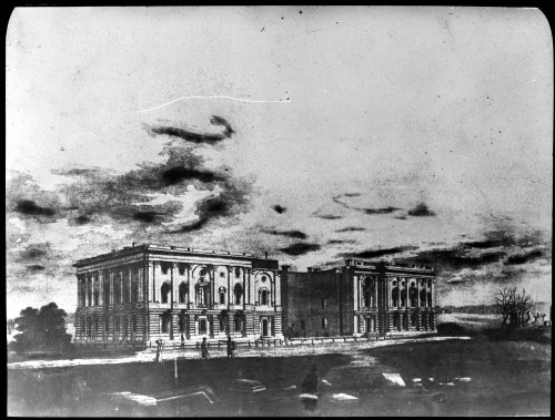 Lantern Slide of the U.S. Capitol after burning by the British in 1814, NARA ID 183514856.The Taking