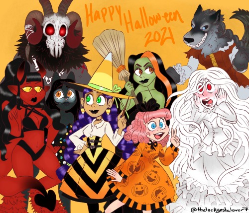 Happy Halloweena massive fanart of all of dolligtful’s Halloween doll customs