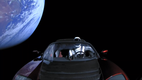 littlelimpstiff14u2: Starman! SpaceX Elon Musk’s Tesla Roadster and Starman cruise away from 