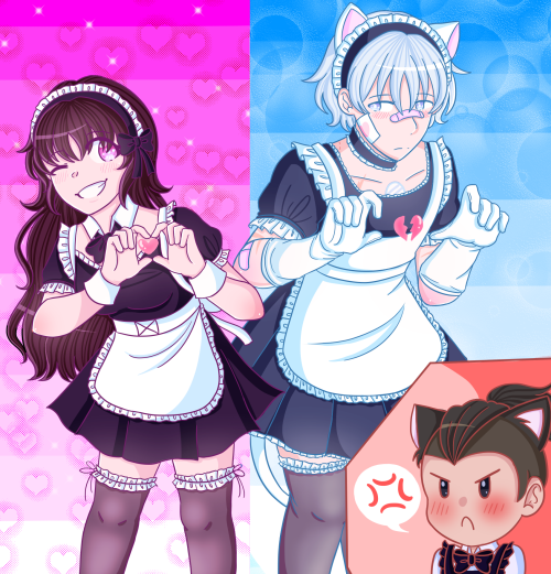 Thank you @fifizero for participating in Maid Factor!As requested, I drew her OCs, Azumi and Kuro, w