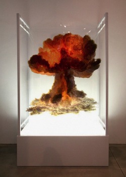 vurton:  Catastrophic Disasters Recreated as Layered Sculptures sraeli artist Eyal Gever explores catastrophic events through his art. In his pieces known simply as Nuclear Bomb and Large Scale Smoke, he fabricates the fiery mushroom cloud that forms