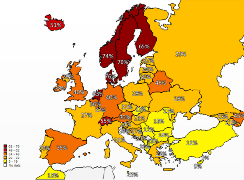 lilium-bosniacum:mapsontheweb:Percentage of Europeans that say, generally speaking, most people can 