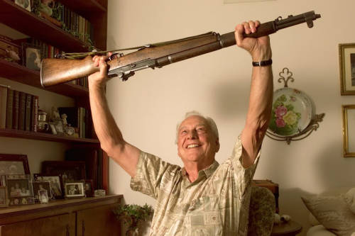 peashooter85:WWII veteran and Medal of Honor recipient Walt Ehlers with his M1 Garand, demonstrating