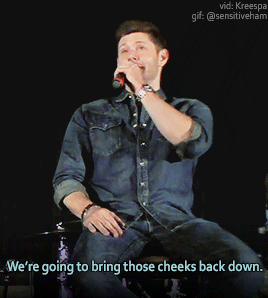 rainbow-motors:A fan asks Jensen for some modeling advice to improve her photo op expressionand Jens