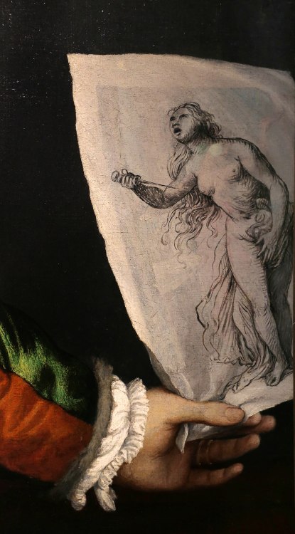  Lorenzo Lotto - The Portrait of a Woman with a Drawing of Lucretia. Detail. 1530 - 1533 