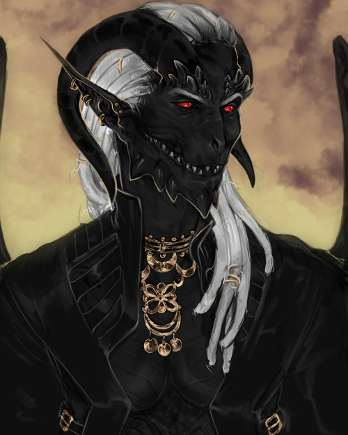   Commission for @arengryphon of their OC K'davar, a half Black Dragon/half Drow.—-  [Ko-fi.com/Krovav] / [Instagram]   