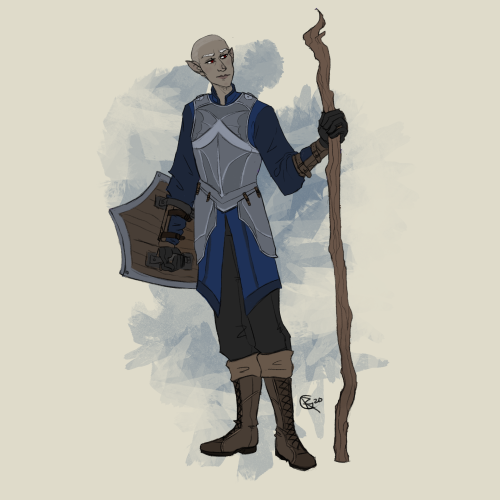 gamma-rae:Another commission for @thebluetundra. This one of her party’s half-drow paladin of Bahamu