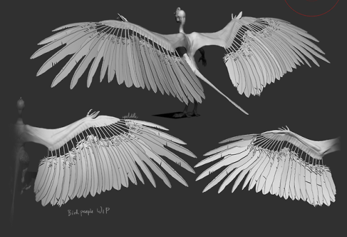 Bird people progress! I’m really happy with how the feathers are turning out. Much better than last 