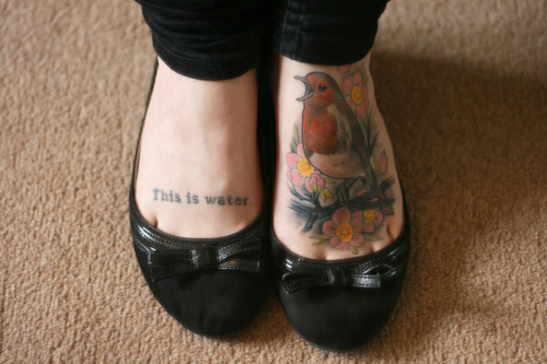 fytattoossucks:
“I thought you might enjoy my crappy text tattoo cover ups. The foot with the robin had the same text on it, and the other foot is going to be covered with a bluebird (both by Antony Flemming). As soon as the coverup was finished I...