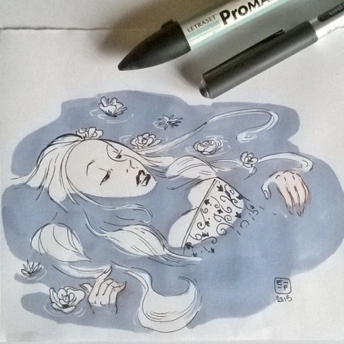 #inktober day 16 ~Ophelia~ #inktober2015 #inktagram #ink #cornflower #hamlet #ophelia #drowning #wat