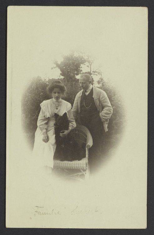 Wedding Announcement with dog, Brandenburg, Germany. August 3, 1914.