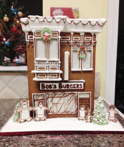 yupstilleating:  My Bob’s Burgers gingerbread house is DONE! Alriiiiiight! Check out a detailed account of how I made it at Pretty Cake Machine: www.aprettycakemachine.com   biggiebiggs918